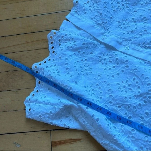 White Œillets Sz M Cottagecore Puff Sleeves Button Front Mini Dress - Picture 11 of 11